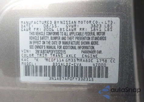 2015 Nissan Sentra Sv из США, поврежденный, VIN 3N1AB7AP0FY332315